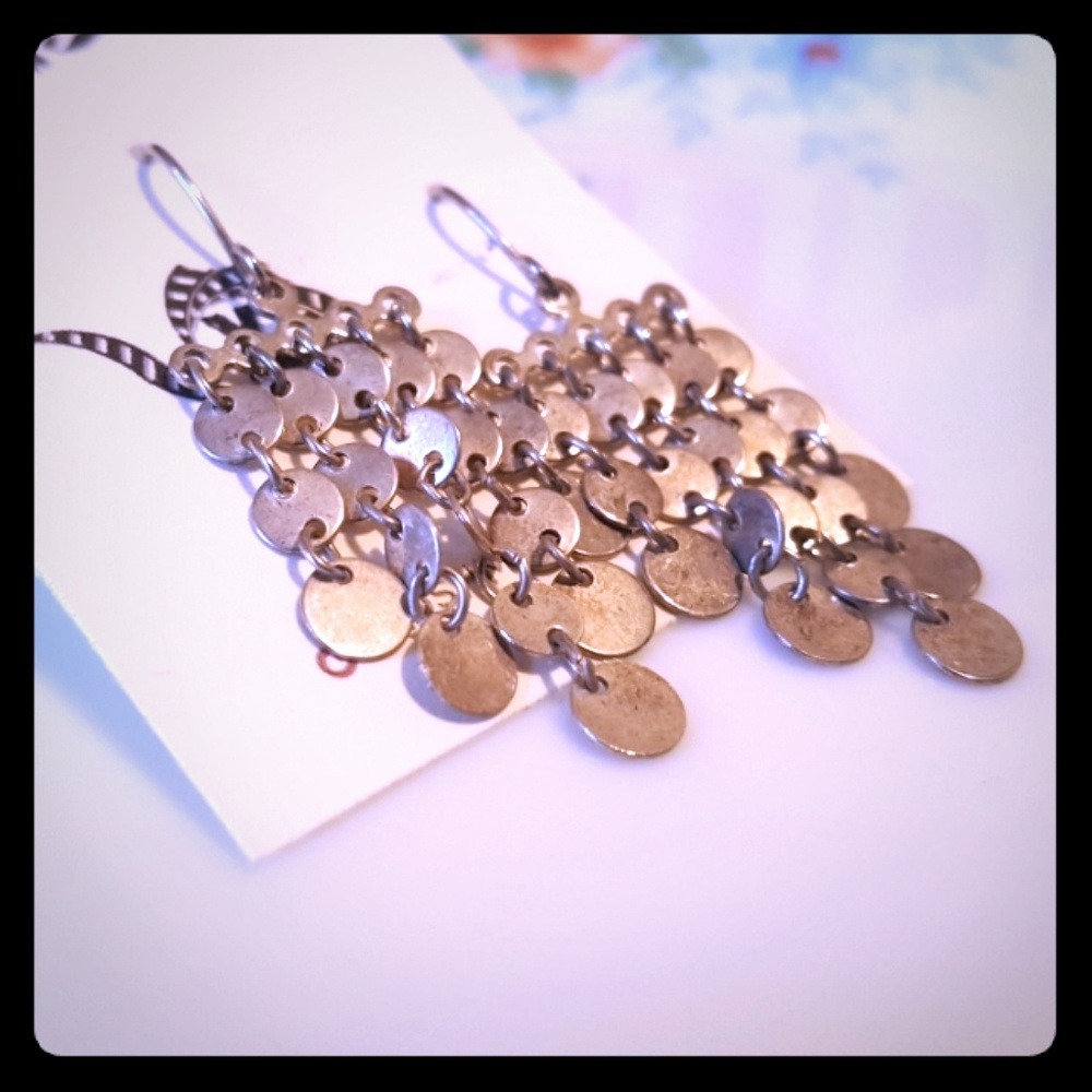⬇️ Silver Dangling Disc Hook Earrings Long